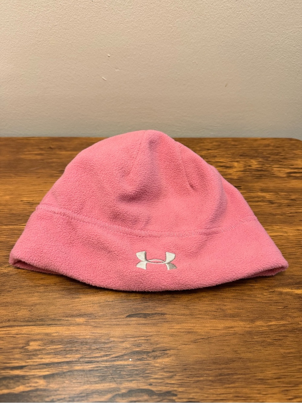 Under Armour Pink Fleece Beanie with White Logo